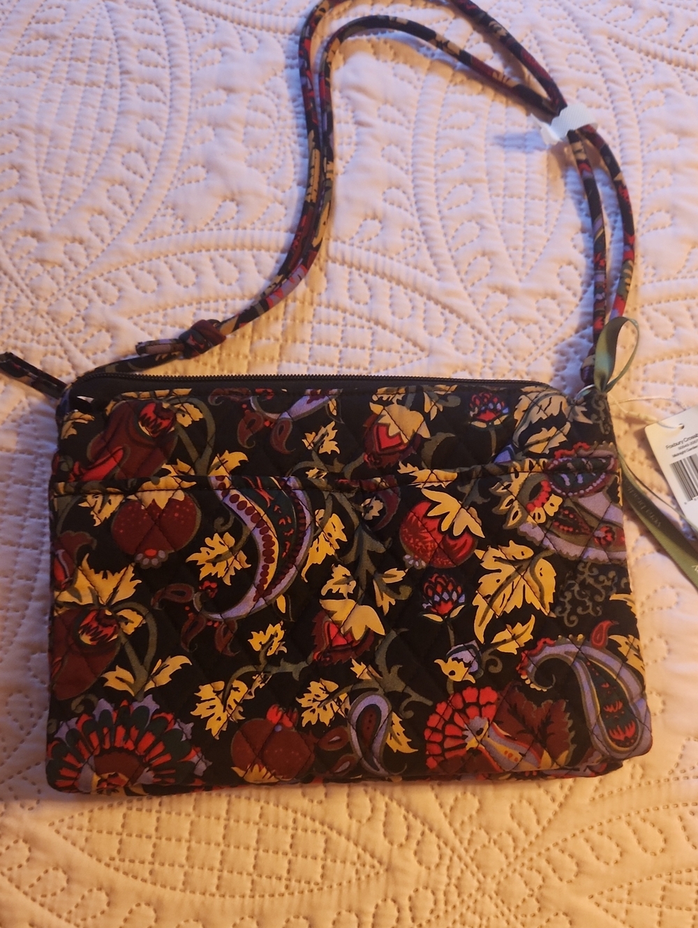 Vera Bradley Black Quilted Paisley Crossbody with Multicolor Floral Print